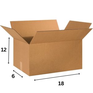 Brown 3 ply corrugated box 18 by 12 by 6 inches.