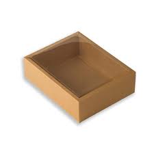 Gift Box 6x4x1 Transparent Lid Brown & Cream